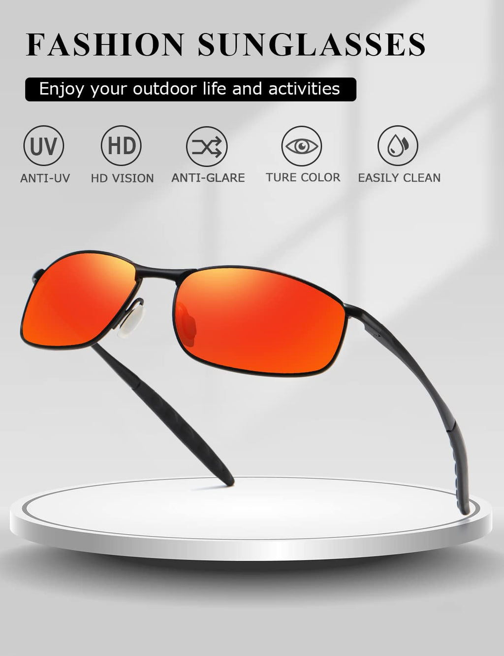 AEVOGUE Polarized Sunglasses For Men Rectangle Metal Frame Retro Sun Glasses AE0395