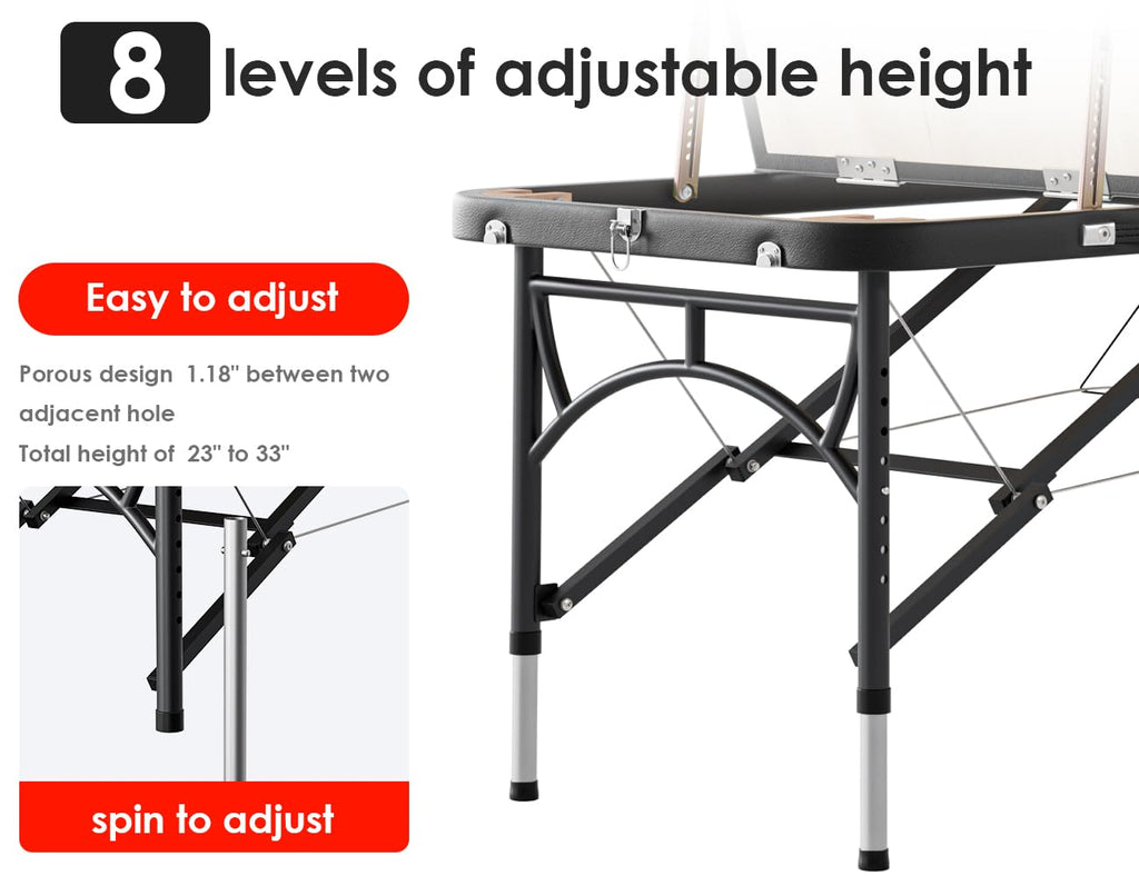 CLORIS 84" Professional Massage Table Portable Reinforced Wooden Leg 2 Folding Lightweight Spa Salon Tattoo Massage Bed Height Adjustable Hold Up to 1100LBS with Carrying Bag Black