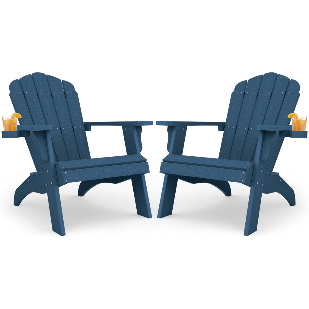 YEFU Oversized Plastic Adirondack Chair Set of 2 with Cup-Holder (Large Dual-Purpose), Weather Resistant, Poly Lumber Outdoor Chairs Duty Rating Widely Used in Patio, Lawn, Outside, Deck Chairs-Black
