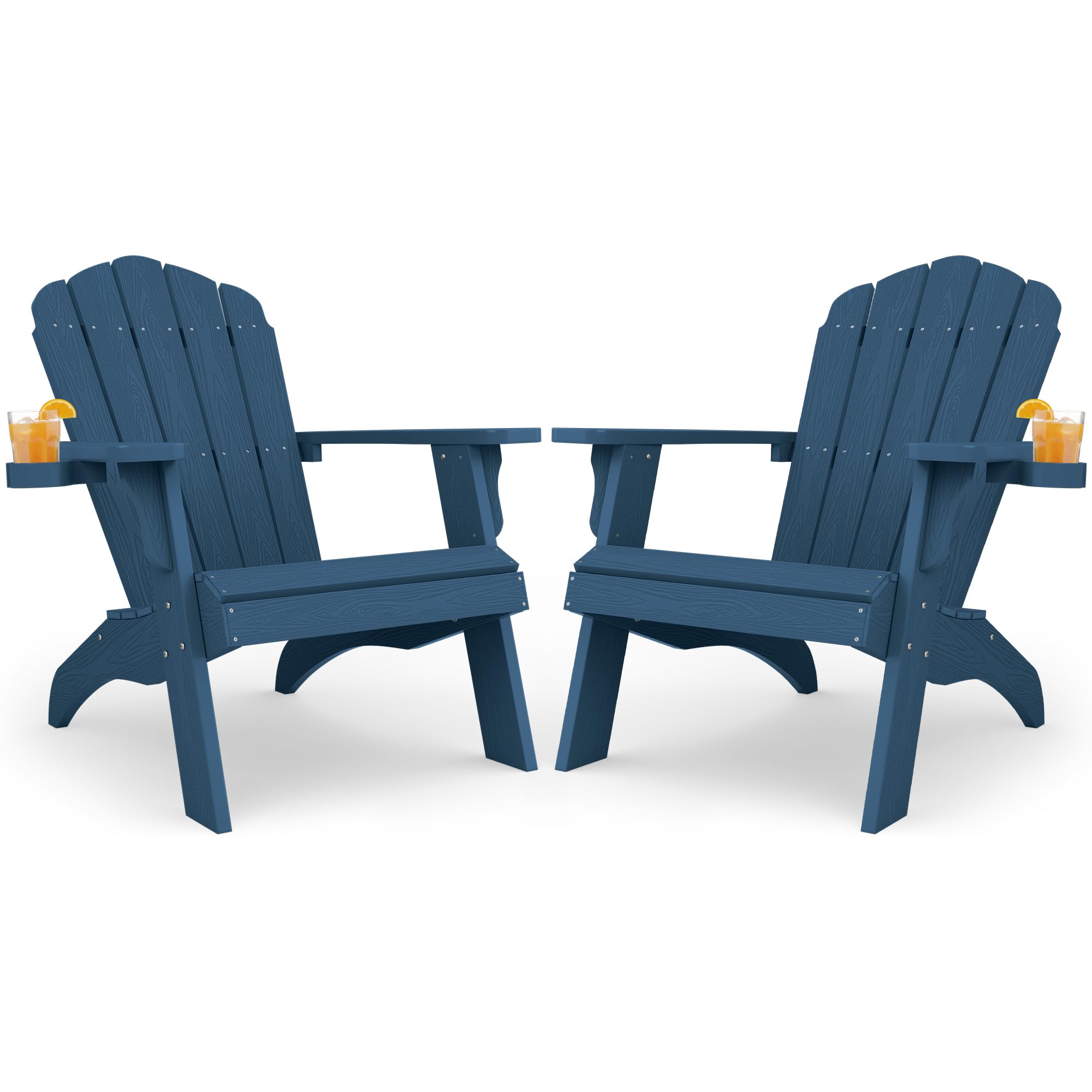 YEFU Oversized Plastic Adirondack Chair Set of 2 with Cup-Holder (Large Dual-Purpose), Weather Resistant, Poly Lumber Outdoor Chairs Duty Rating Widely Used in Patio, Lawn, Outside, Deck Chairs-Black