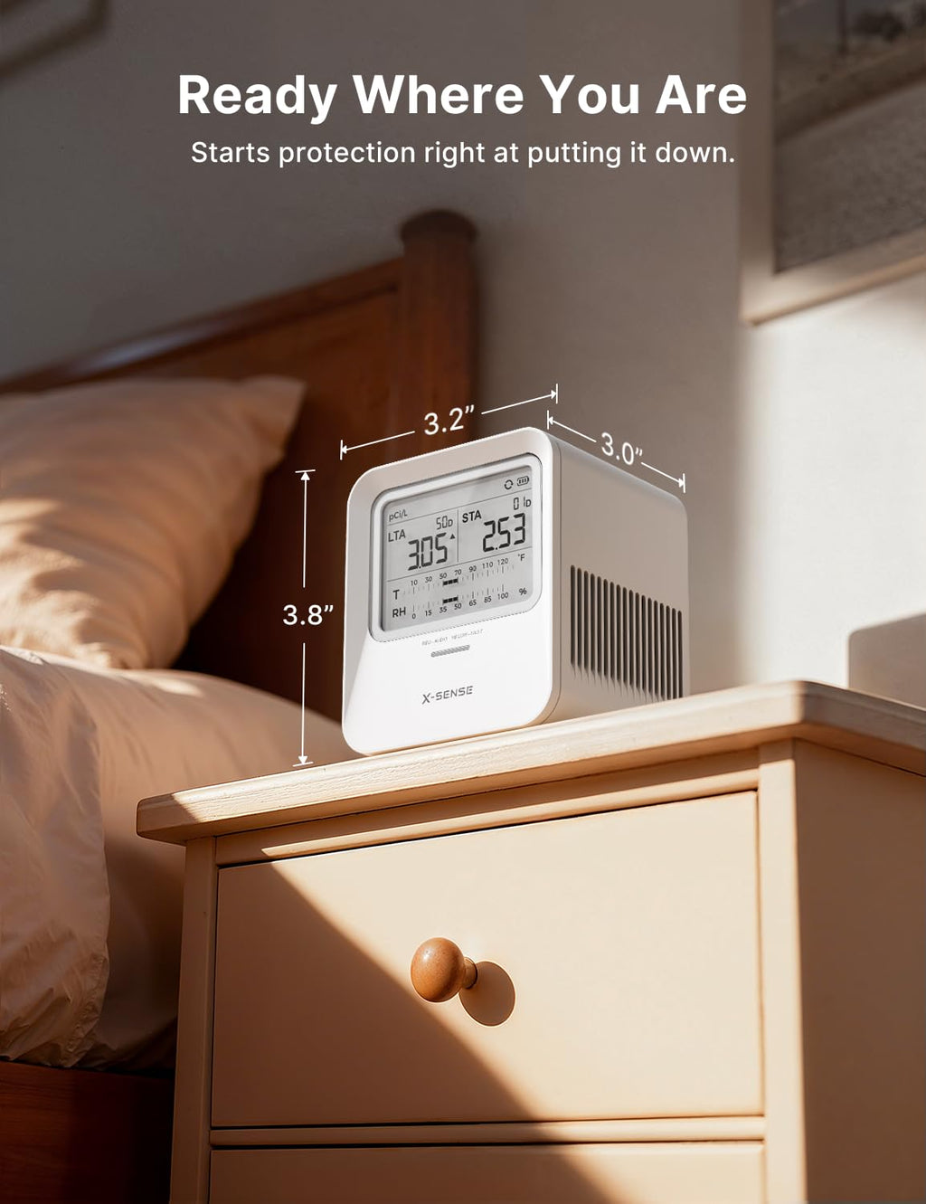 X-Sense Radon Detector, Audible & Visual Alert, One-Touch Reset, Stores up to 99 Local Reports, Temperature and Humidity Range Display, Long-Term Accurate Monitoring for up to 999 Days, Model XR0B-SR
