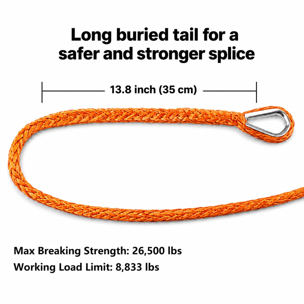 Ucreative 3/8 Inch x 50 Feet Synthetic Winch Extension Rope 26,500 Lbs for Off Road Vehicle Gray