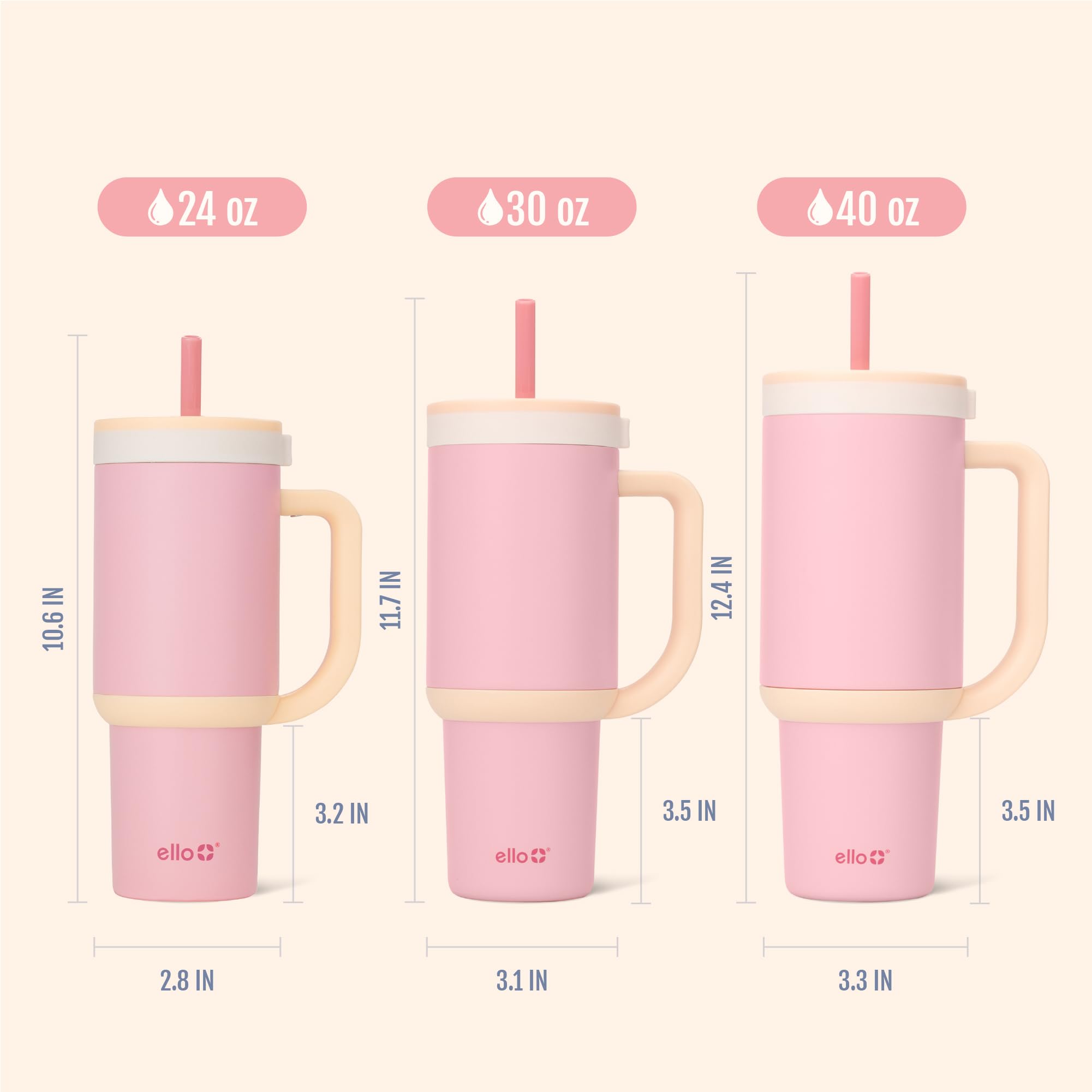 Ello Oasis 24 oz Tumbler with Handle & Retracting Straw | Reusable Insulated Stainless Steel Cup 100% Leakproof, Gifts for Teens Women Men | Keeps cold for 24 Hours, Cup Holder Friendly, Cream Tonal