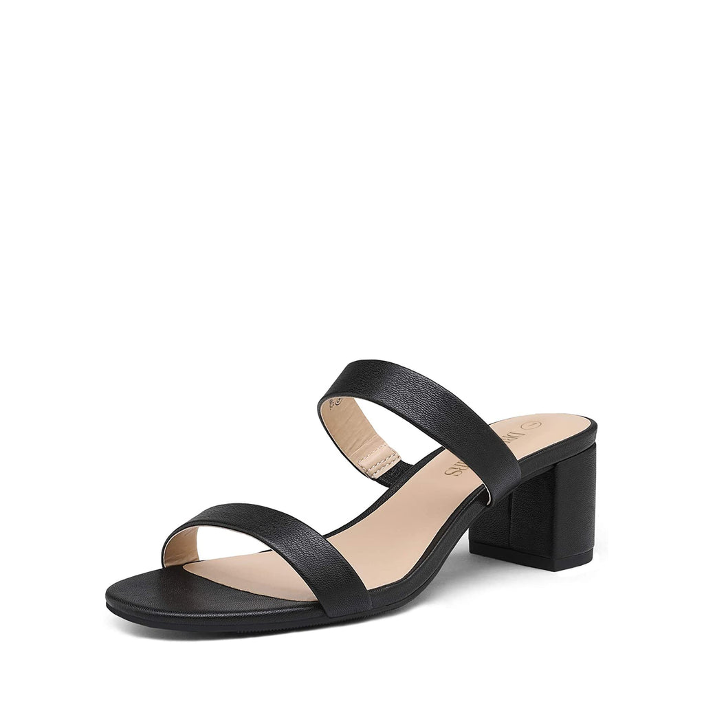 DREAM PAIRS Women's Two Strap Open Toe Low Block Chunky Heels Sandals Dress Pumps Casual Summer Mules Shoes