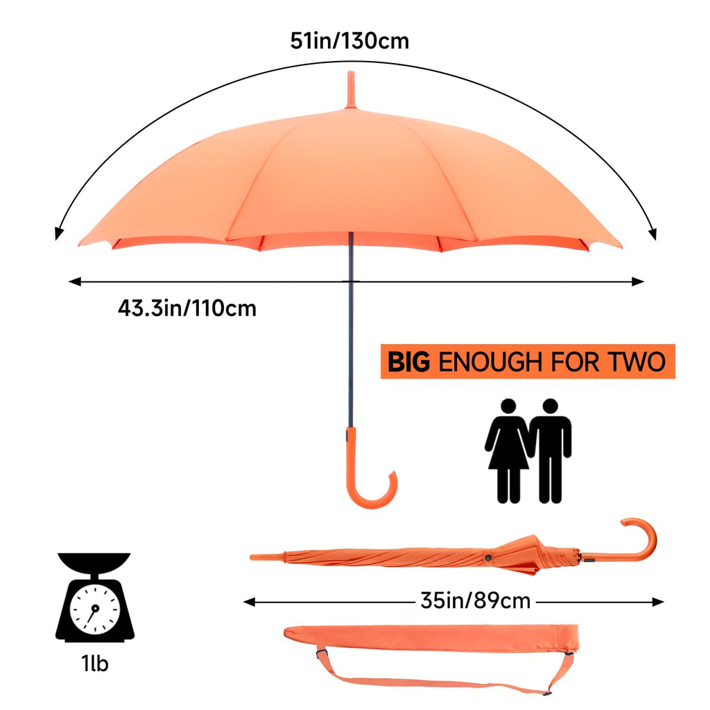 RUMBRELLA UV Stick Umbrella Auto Open UPF 50+ with J Hook Handle 51IN