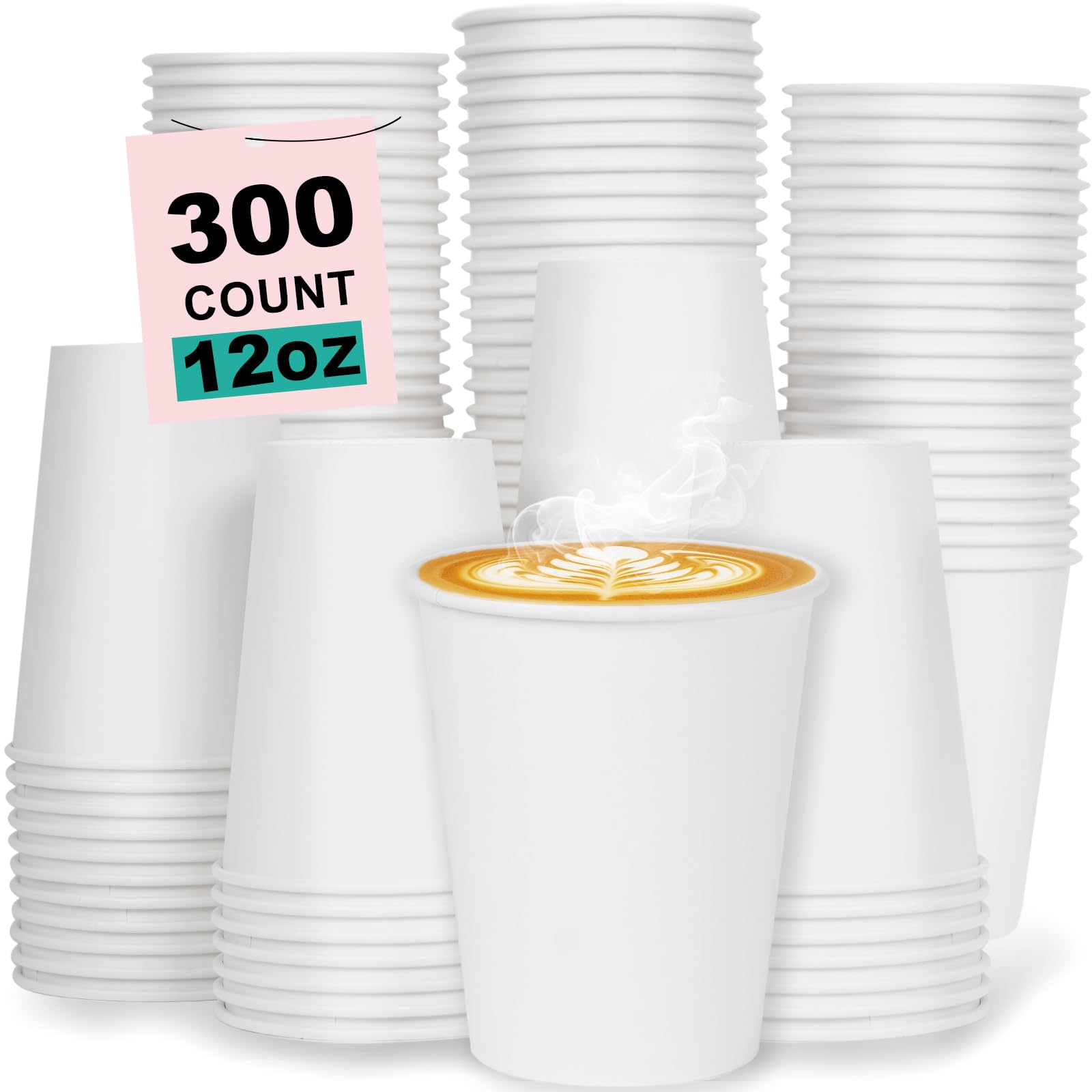 16 oz 100 Pack Corrugated Ripple Wall Disposable Coffee Cups with Lids and Straws, Heavy Duty Insulated Cups for Hot Beverage or Cold Drinks, Bulk for Restaurants, Offices, Coffee Shops(Black)