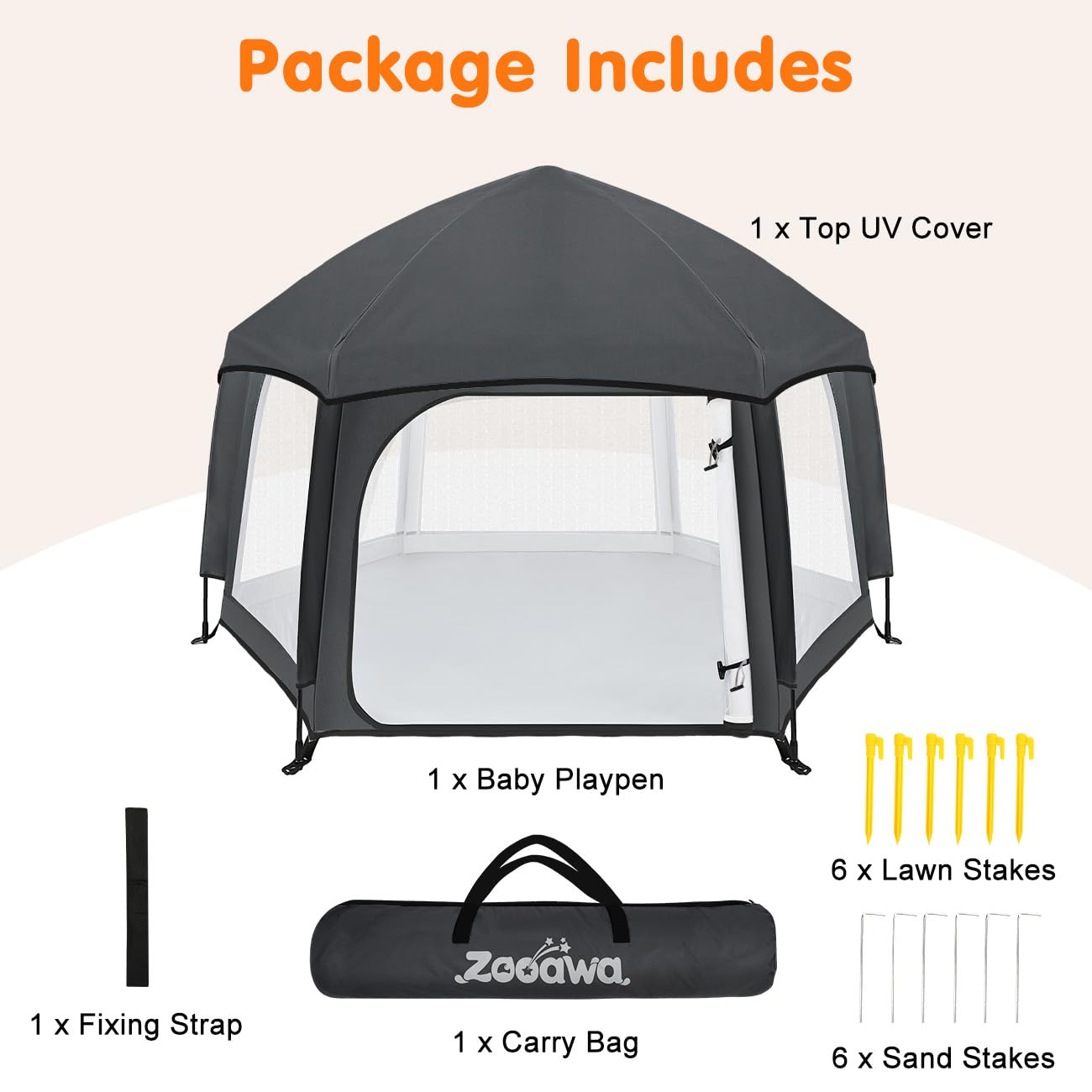 Pop Up Playpen for Baby, Portable Playpen for Babies and Toddlers with Removable Sun-Shades& 2 Side UV Covers, Lightweight Outdoor Baby Play-Pen for Beach Home with Travel Bag, Beige