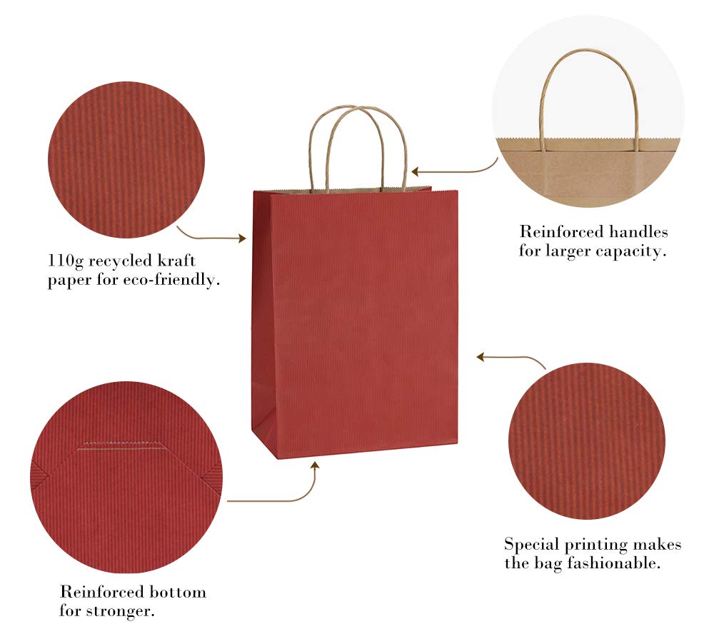 BagDream Gift Bags 10x5x13 25Pcs Kraft Paper Shopping Bags with Handles, for Gifts, Business, Merchandise, Retail, Party Favor, Black Recycled Paper Sacks