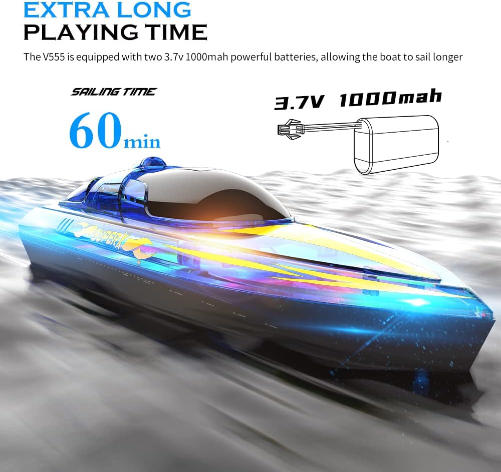 Akargol RC Boat with LED - Remote Control Boat for Pools and Lakes 2.4 GHZ RC Boats with 2 Rechargeable Battery Whole Body Waterproof, Low Battery Alarm, Water Play Toy Gift for Boys&Girls
