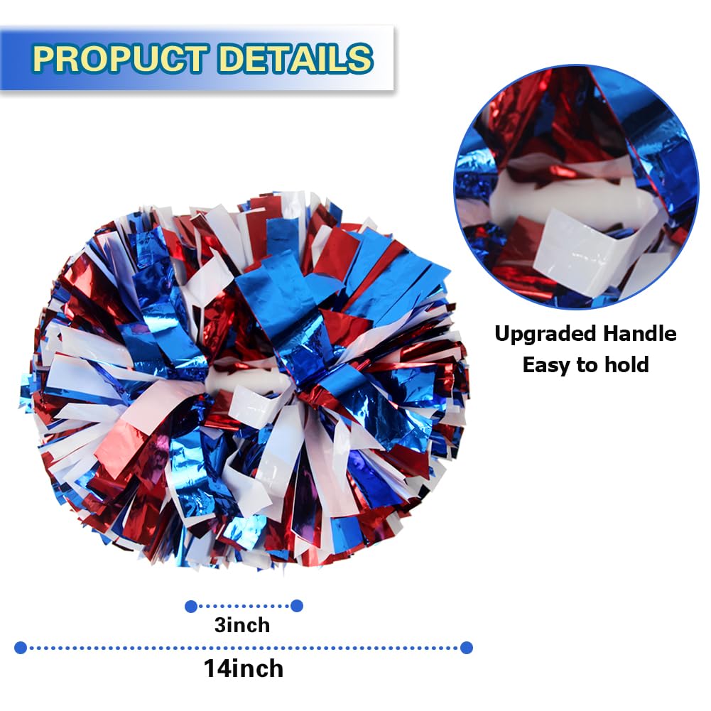 Lovecheer 2PCS/6PCS Metallic Pom Poms Cheerleading with Baton Handle Cheer Pompoms for Kids Adults Team Sports Spirit Party Cheering