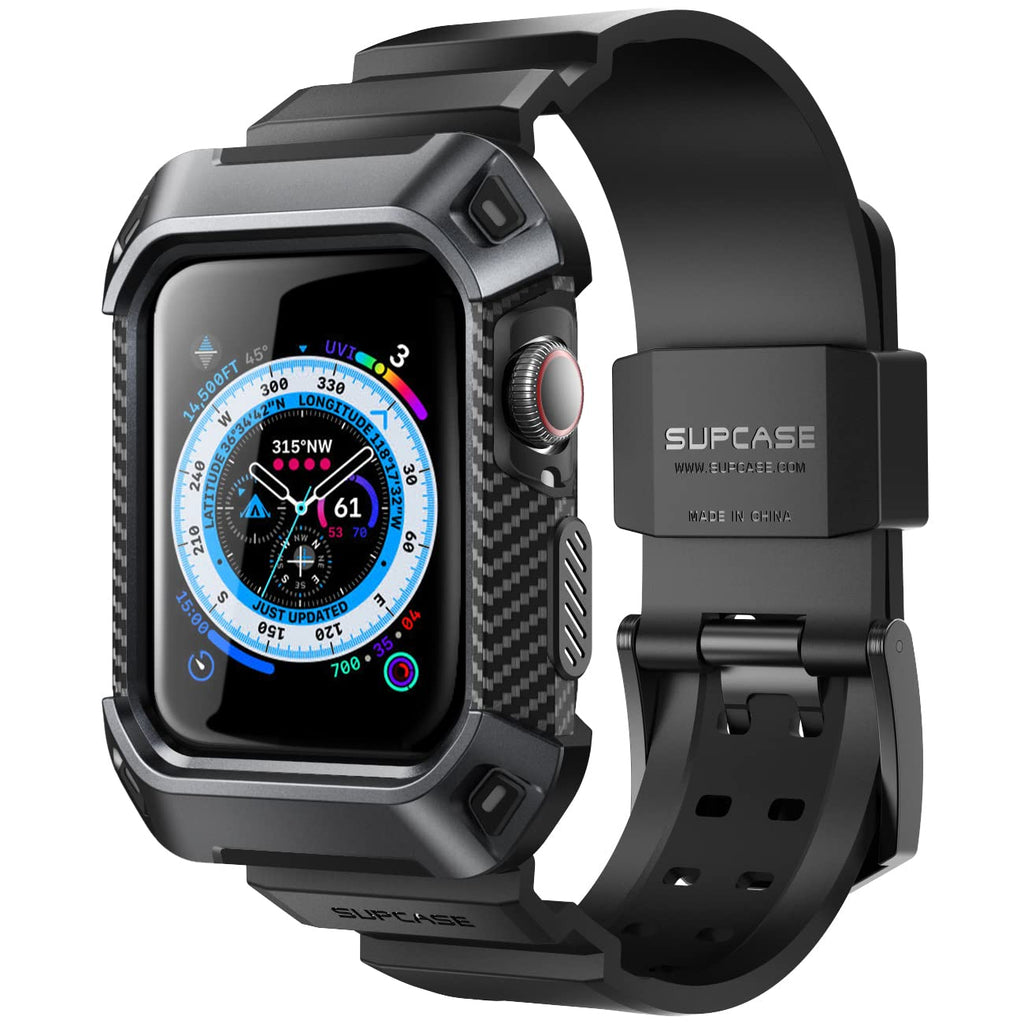 SUPCASE for Apple Watch 9/8/7/6/5/4/SE 45/44mm Case with Band (Unicorn Beetle Pro), [Anti-Scratch] [Bumper Protector] Rugged Men Cover with Adjustable Strap Band for iWatch SE 3/2/1, Black