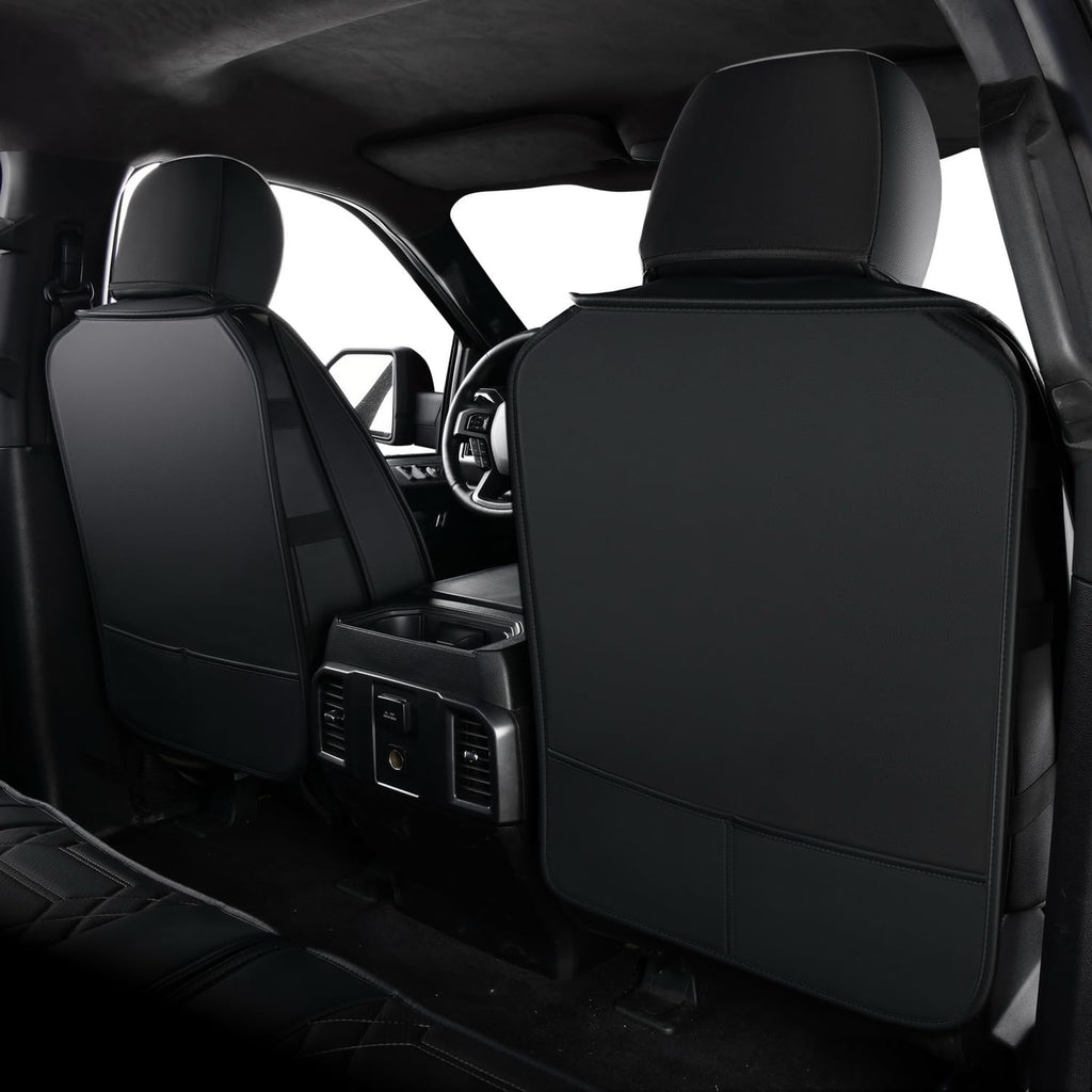 RISINGSTAR Silverado Sierra Front Seat Covers Faux Leather, Fit for 2007-2026 Chevy Silverado GMC Sierra 1500/2500HD/3500HD Crew Double Regular Cab(Front Pair, Black 2 pcs)