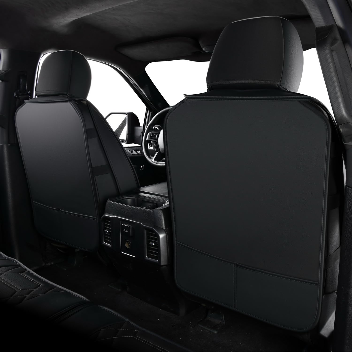 RISINGSTAR Silverado Sierra Front Seat Covers Faux Leather, Fit for 2007-2026 Chevy Silverado GMC Sierra 1500/2500HD/3500HD Crew Double Regular Cab(Front Pair, Black 2 pcs)