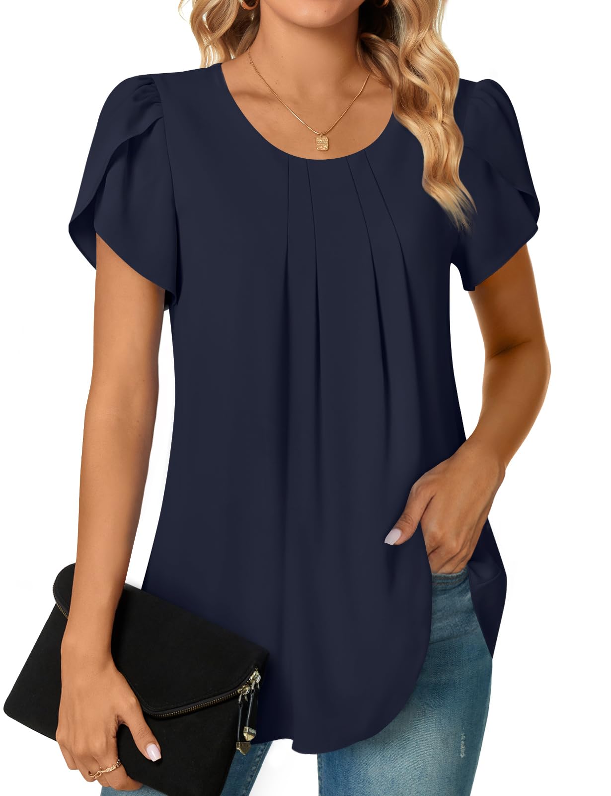 Bestbee Womens Plus Size Tops Dressy Casual Summer Chiffon Blouses Short Sleeve Dress Shirts Business Loose Fit Tunics
