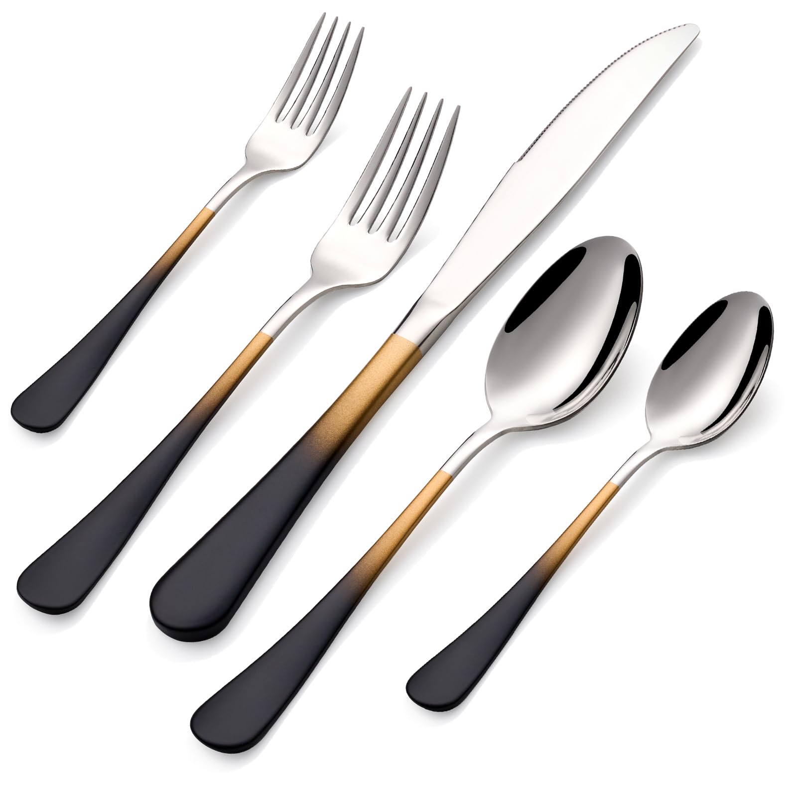 20-Pieces Blac and Pink Silverware Sets for 4,Pink Handle Stainless Steel Cutlery Set, Include Forks Spoons and Knives Set, Dishwasher Safe Utensil Sets for Home Restaurant