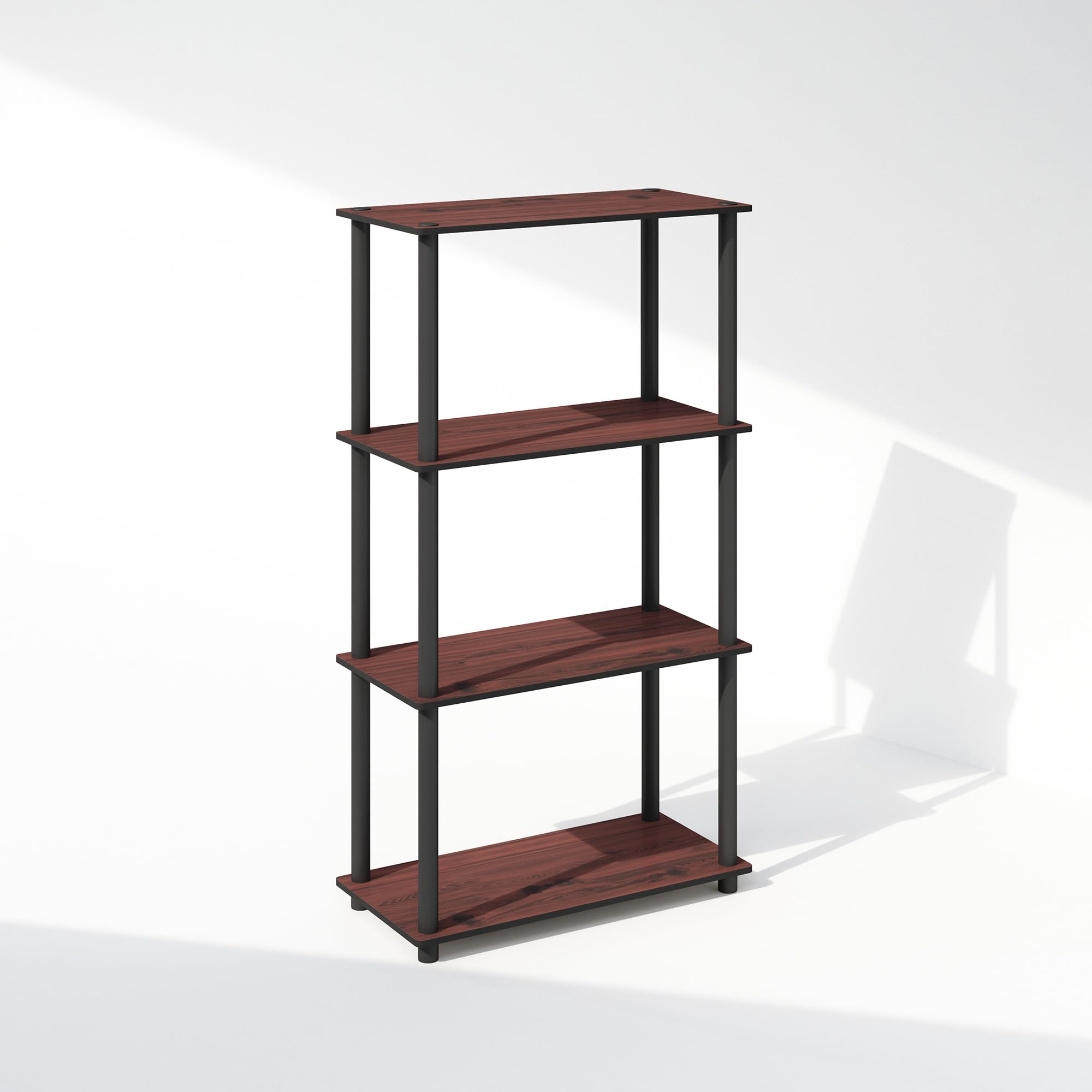 Furinno Turn-N-Tube Book Shelf, 4-Tier Bookshelf, Bookcase with Multipurpose Compact Display Rack, 11.6 x 23.6 x 43.2, for Living Room, Bedroom, Home Office, Americano/Black