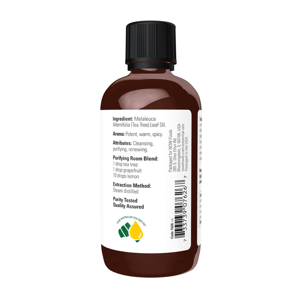NOW Essential Oils, Tea Tree Oil, Cleansing Aromatherapy Scent, Steam Distilled, 100% Pure, Vegan, Child Resistant Cap, 1-Ounce