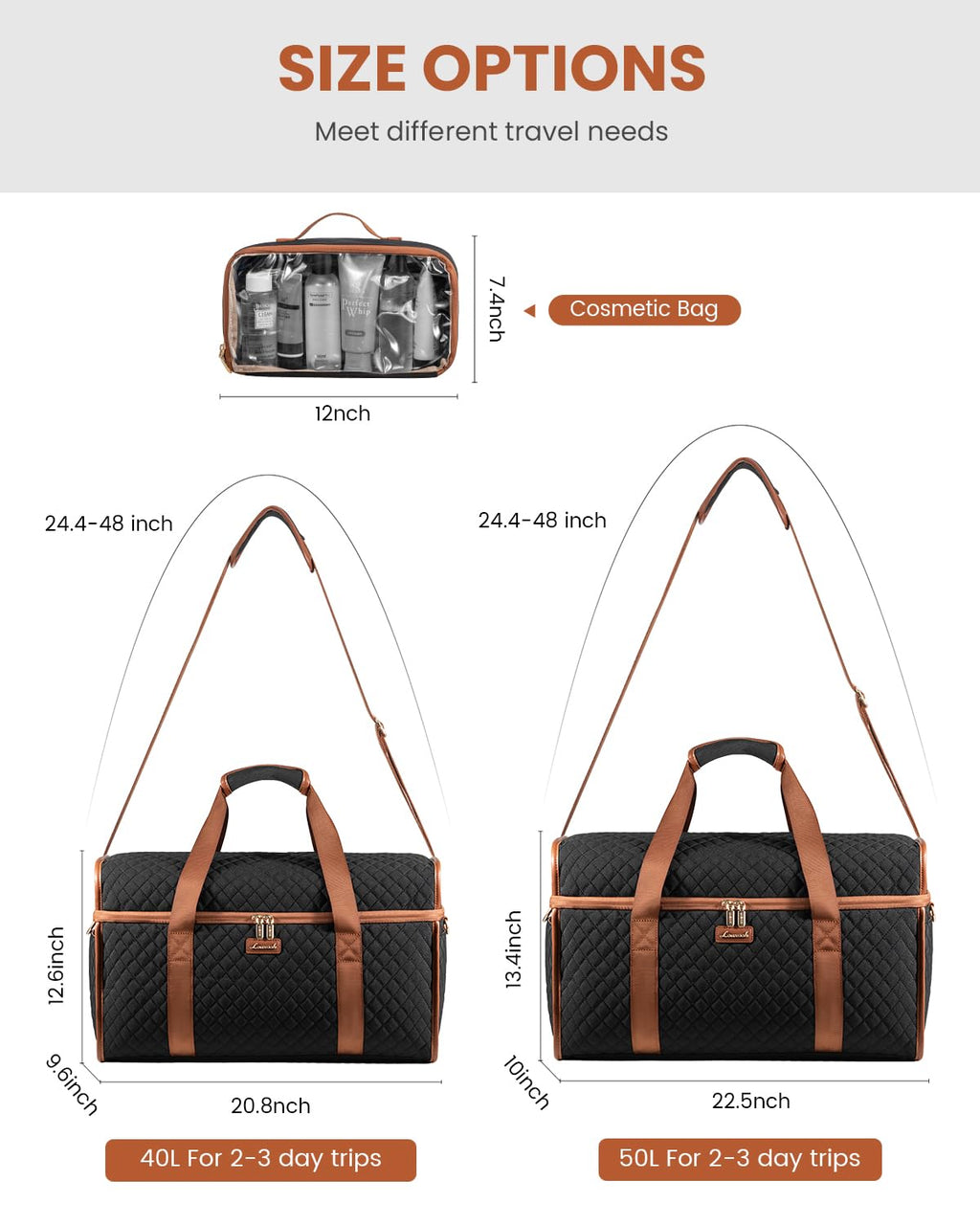 LOVEVOOK Travel Duffle Bag - Weekender & Overnight Bag with Toiletry & Wet Pocket, Carry-On Size, 3pc Set