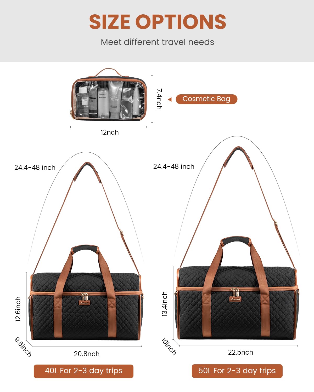 LOVEVOOK Travel Duffle Bag - Weekender & Overnight Bag with Toiletry & Wet Pocket, Carry-On Size, 3pc Set