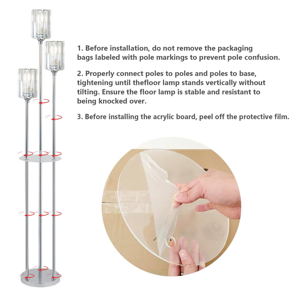 HMVPL Gold Floor Lamps for Living Room, Modern Floor Lamp with Shelves, Crystal Standing Lamps with Table, Brass Tall Lamp with Crystal Shade, On/Off Switch, Mid Century Corner Floor Lamp for Bedroom