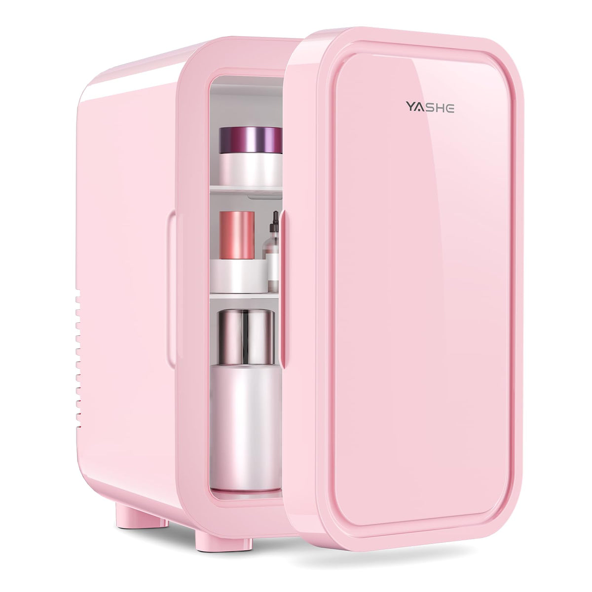 YASHE Mini Fridge, 4 Liter/6 Can Mini Makeup Fridge, 110V AC/ 12V DC Portable Thermoelectric Cooler&Warmer for Skincare, Drink, Cosmetic, Medicine, Small fridge for Bedroom, Office, Dorm, Car, Black