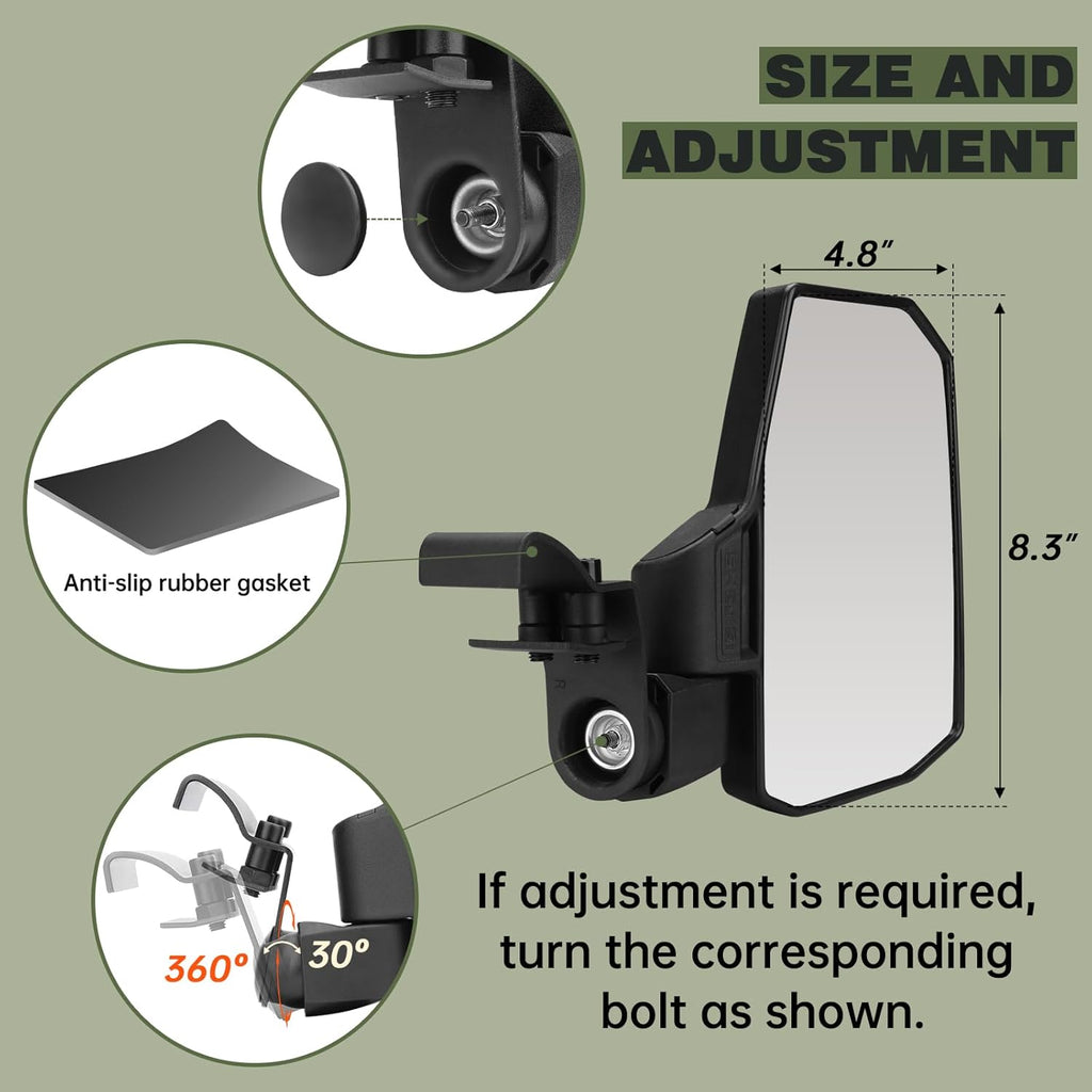 Ranger Side Mirrors,The Spring Back Feature Allows Easy Reset After Fold,2024 New SHEJISI UTV Mirrors Compatible with Polaris Ranger 570 900 1000,Polaris General,Can Am Defender HD 10 8,2021+Commander