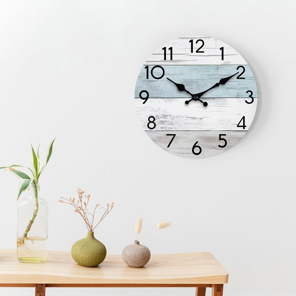 KECYET Wall Clock Silent Non-Ticking Wooden Clocks Battery Operated 8 Inch Small Country Retro Rustic and Beach Style Decorative for Kitchen, Home, Bathroom, Bedroom (Blue)