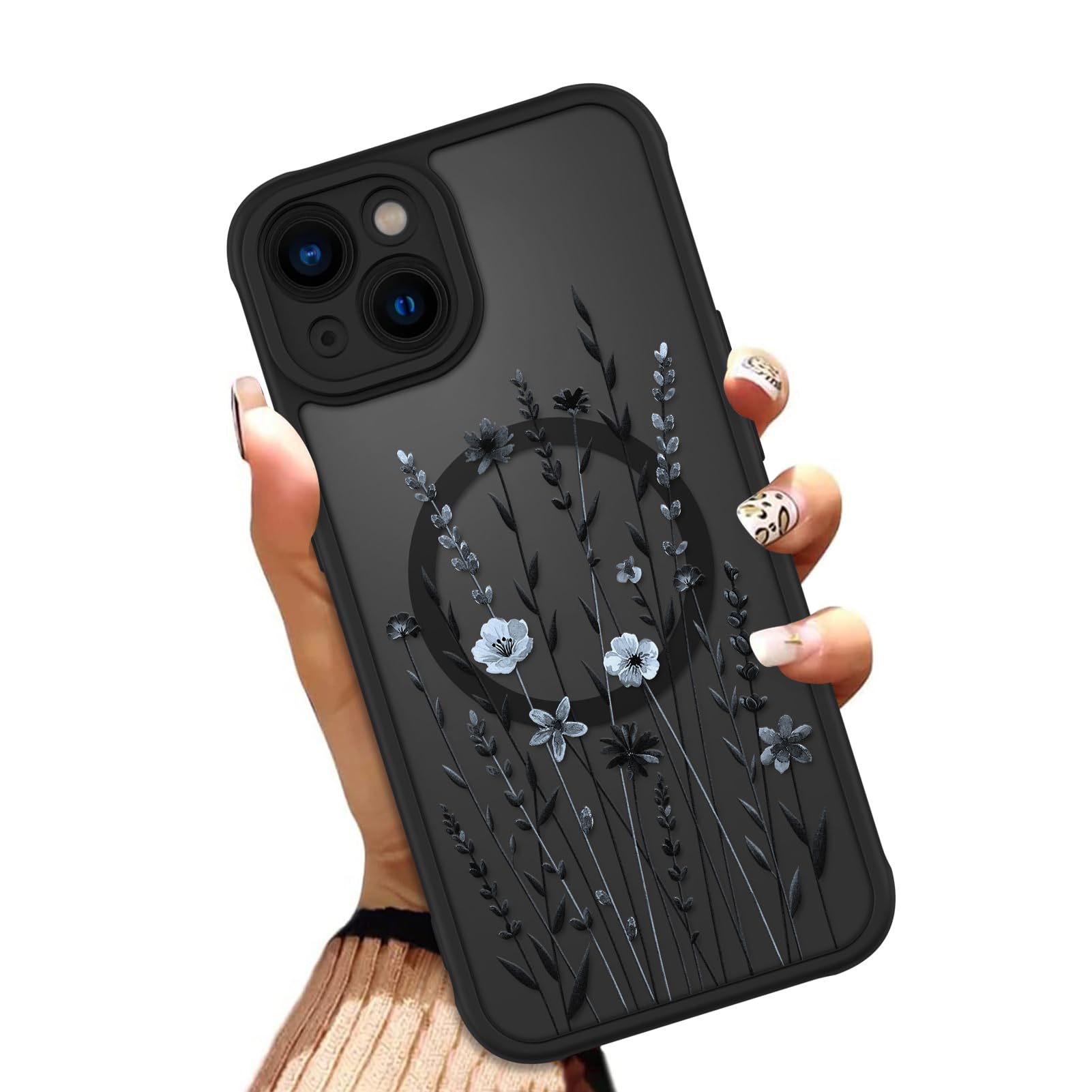 OOK Case for iPhone 11 6.1 Inch (Compatible with MagSafe) Floral Flowers Design Translucent Phone Cover Soft TPU + Hard PC Anti-Scratch Shockproof Magnetic Cute Case for Women - Red