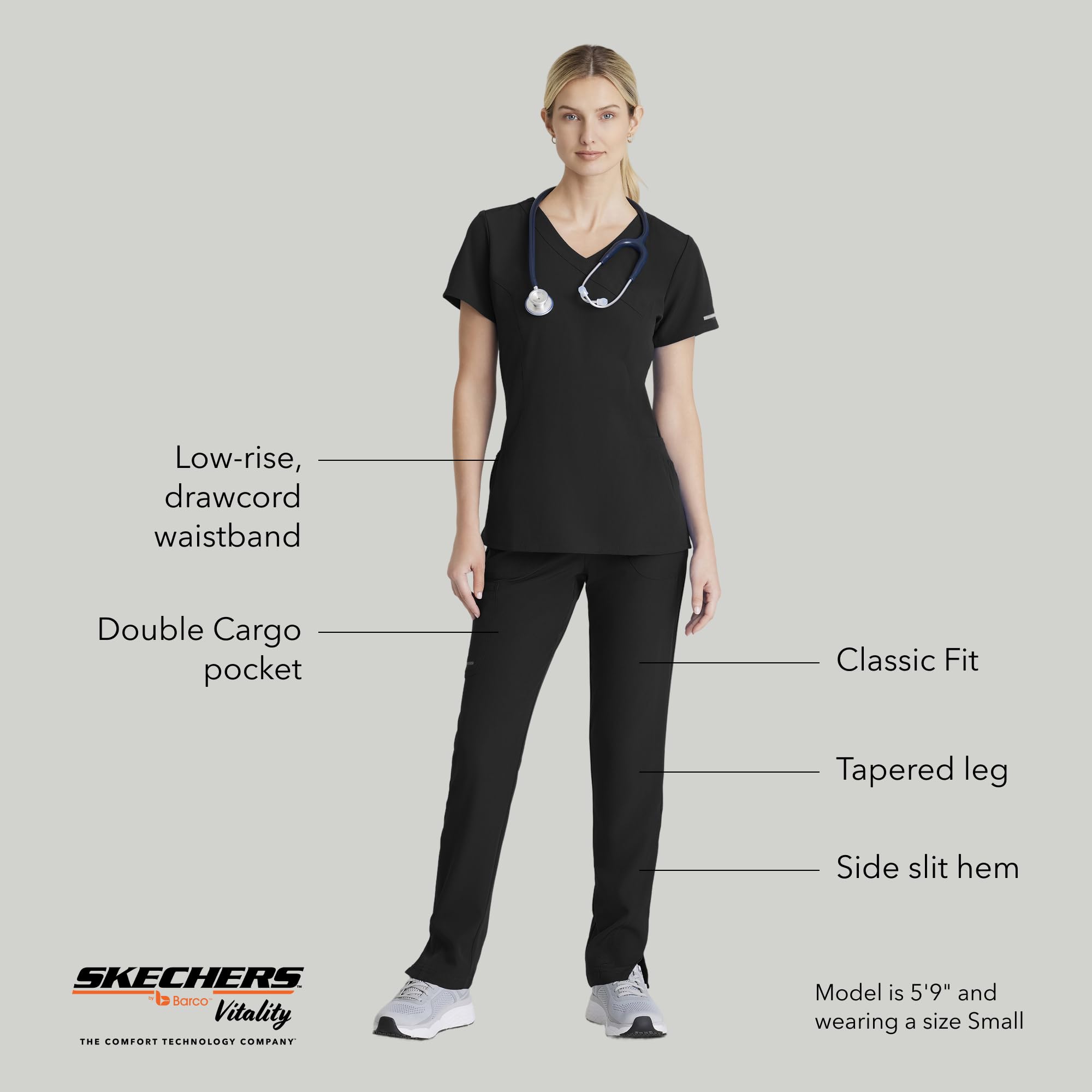 BARCO Skechers Vitality Charge Slim Fit Scrub Jogger for Women – Low-Rise Bottoms with Tapered Leg & 4-Way Stretch