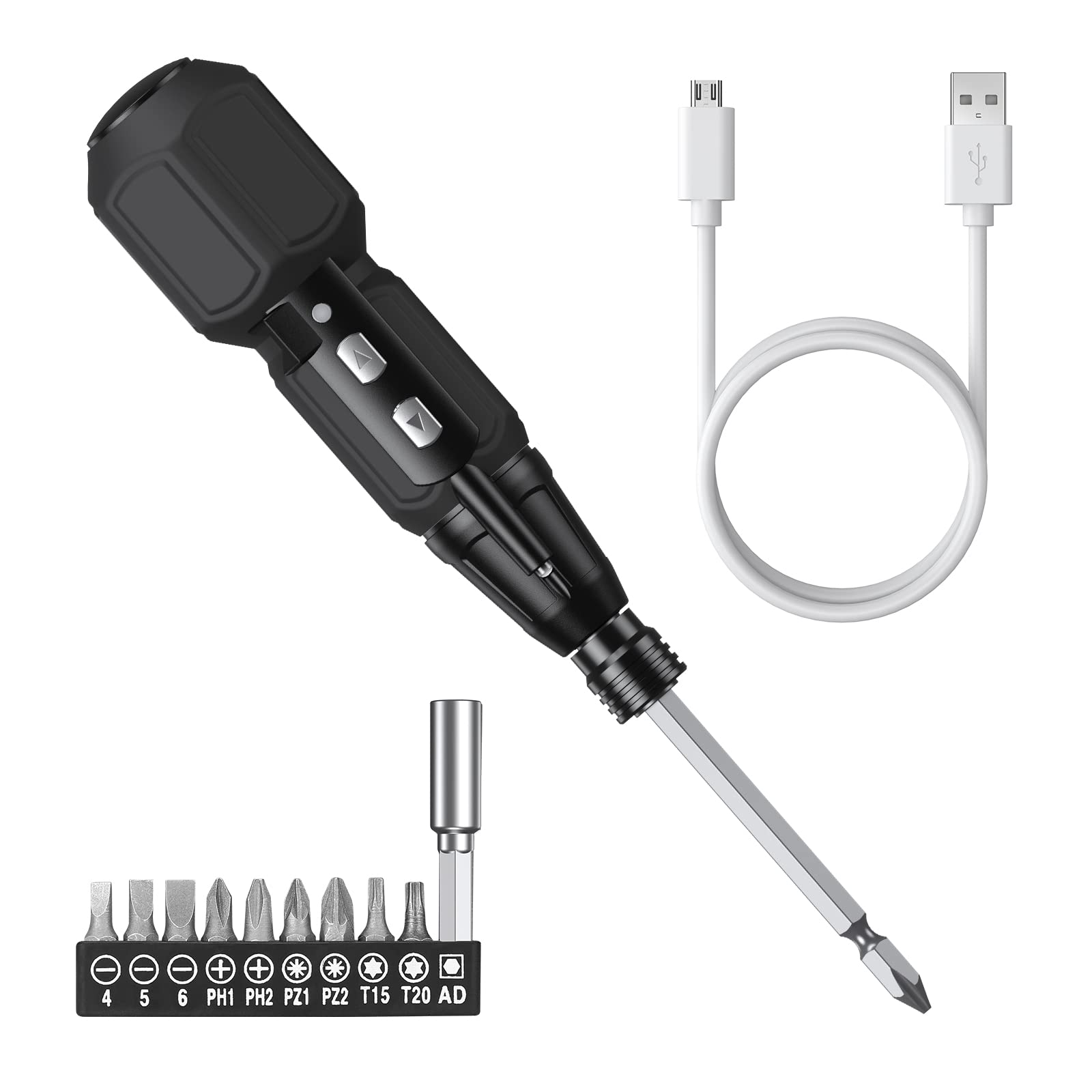 AMIR Cordless Power Screwdriver, Rechargeable Electric Screwdriver Sets, Portable Automatic Home Repair Tool Kit, Motorized Screwdriver with USB Cable and LED Lights