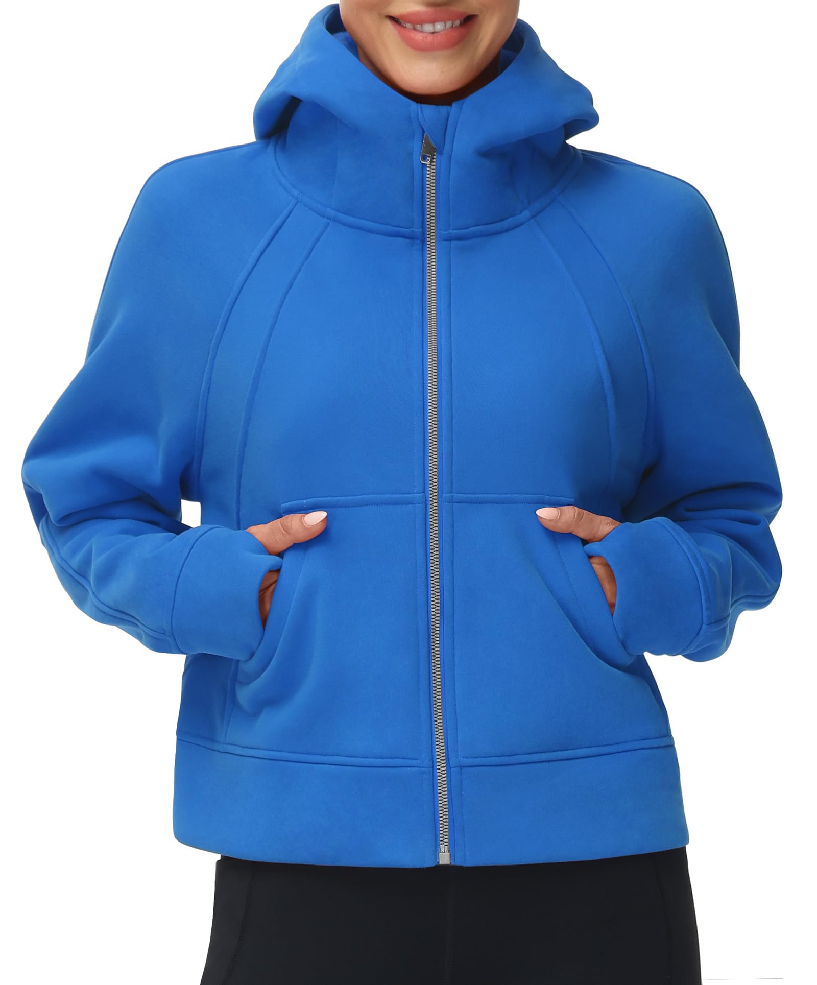 THE GYM PEOPLE Women's Full-Zip Up Hoodies Jacket Fleece Workout Crop Tops Sweatshirts with Pockets Thumb Hole