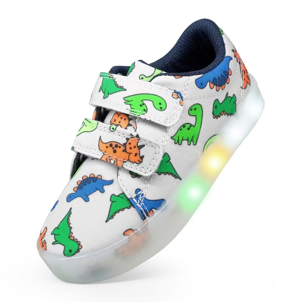 YESKIS Boys Girls Light Up Shoes Vivaki LED Canvas Cartoon Casual Sneakers for Toddler Little Kid Size 5-12