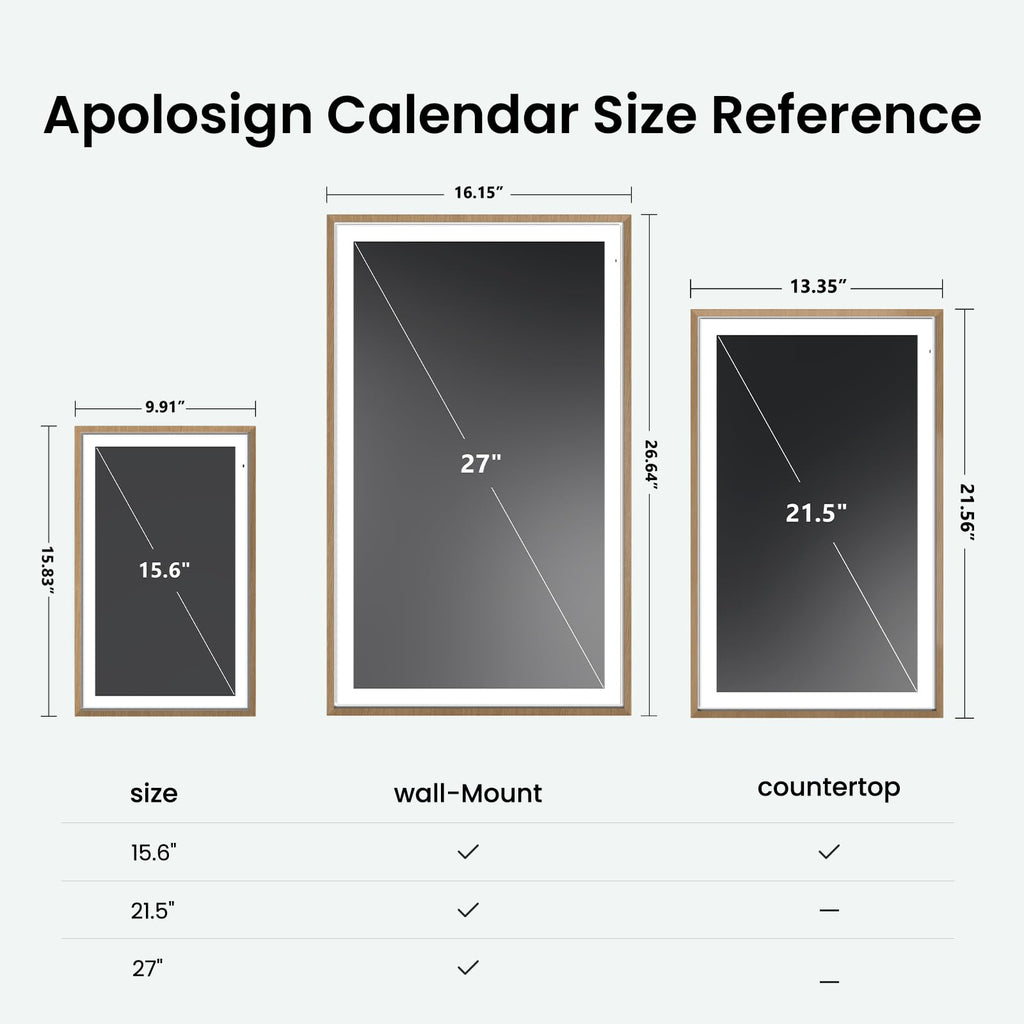 Apolosign 27-inch Digital Calendar & Smart Family Wall Planner, No Subscription, Calendar & Dashboard Dual-Mode System, Shared Touchscreen Display with Calendar Sync, Chore Charts & Family Scheduling Hub, Wall Mount Included (Black)