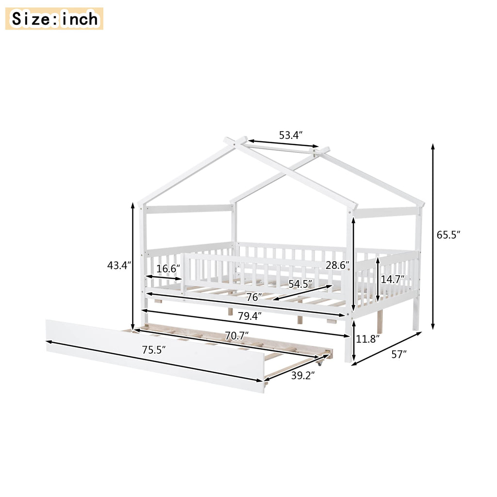 Merax Twin Size Wooden House Bed with Two Drawers, Wood Bed Frame with Roof for Kids, Teens, Boys or Girls, Grey