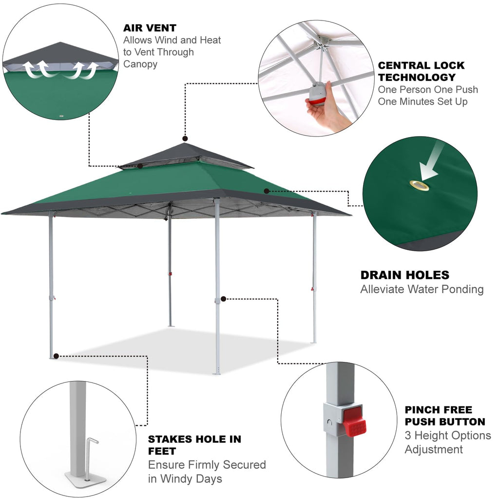 COOSHADE 13x13Ft Pop Up Canopy Tent Instant Folding Shelter 169 Square Feet Large Outdoor Sun Protection Shade(Grey)