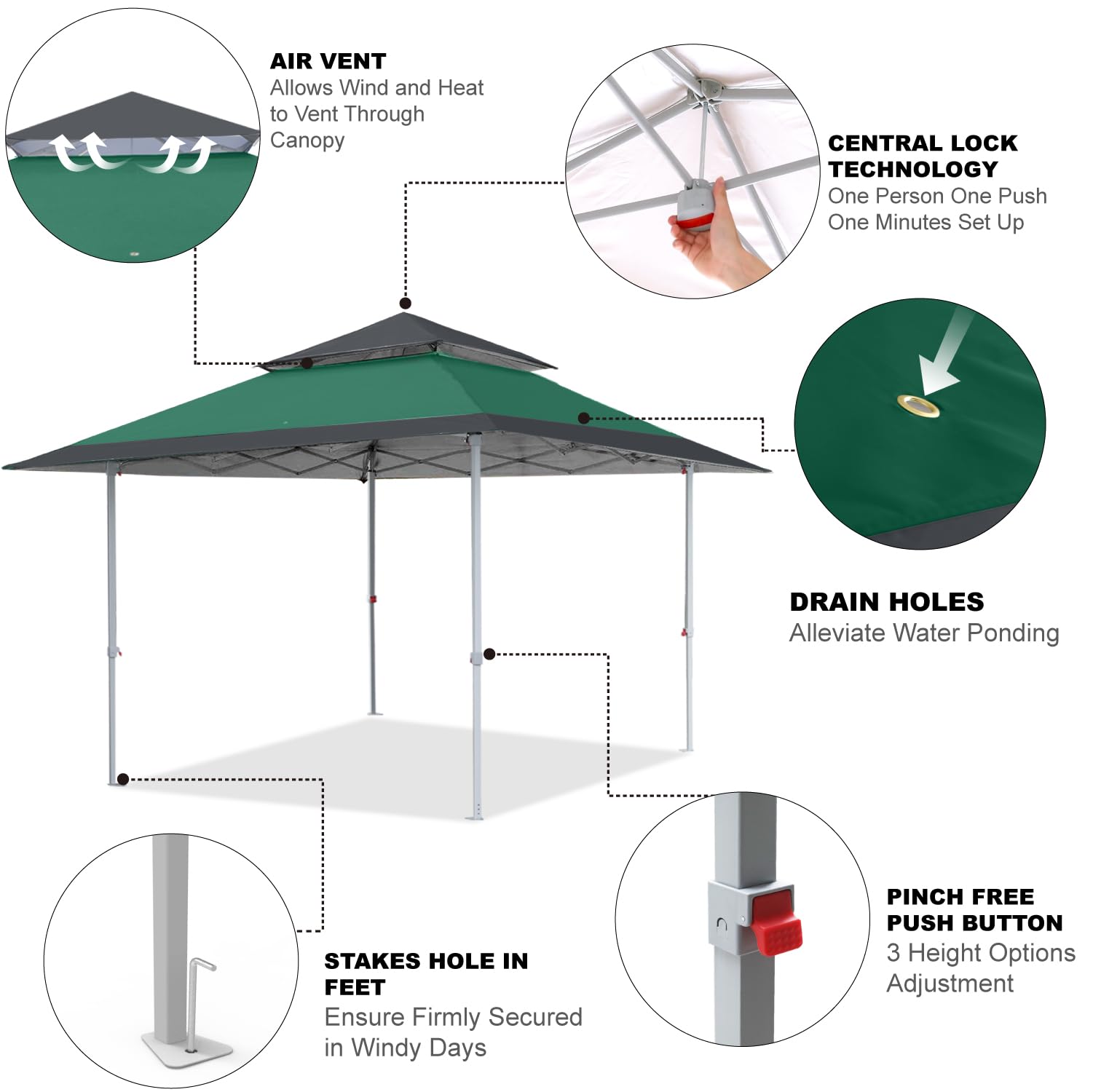 COOSHADE 13x13Ft Pop Up Canopy Tent Instant Folding Shelter 169 Square Feet Large Outdoor Sun Protection Shade(Grey)