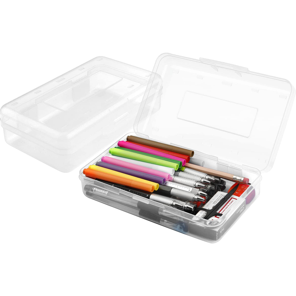 Pencil Case, Pencil Box, Clear Pencil Case, 3 Pack Plastic Pencil Case, Large Capacity Pencil Case, Crayon Box with Snap-tight Lid Stackable Design, Plastic Storage Box for School Office Supplies