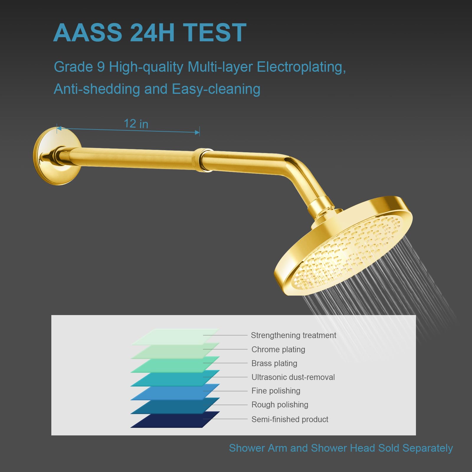 OFFO Shower Head Extension Arm, Shower Arm Extension Shower Head Extender Made of 304 Stainless Steel Shower Pipe Extension, Bright Gold 3 in