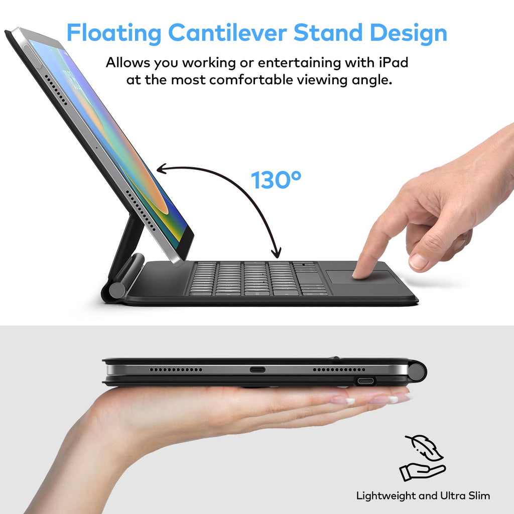 runelk Keyboard Case for iPad 10th Generation 2022 & 11th (A16, 2025) – Magic-Style Keyboard with Multi-Touch Trackpad – Floating Cantilever Stand – Magnetic Case for iPad 10.9 inch 10th / 11th Gen.