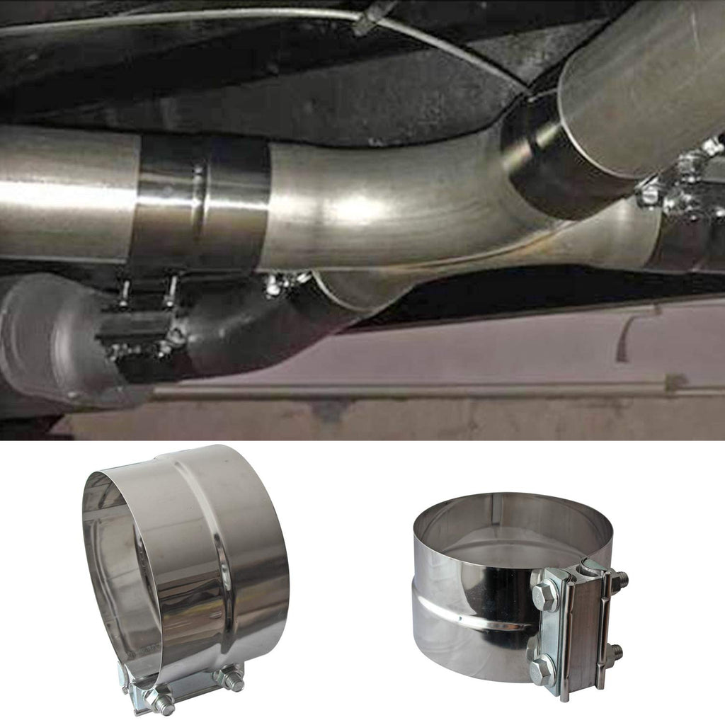 Exhaust Clamps Band Clamp 2.5" Lap Joint - Stainless Steel Lap Joint Exhaust Band Clamp with 1 Block 2Pcs for 2.5" Od to 2.5" Id Exhaust Pipe, Muffler, Elbow and Exhaust Tubing Connection(2 Pack)