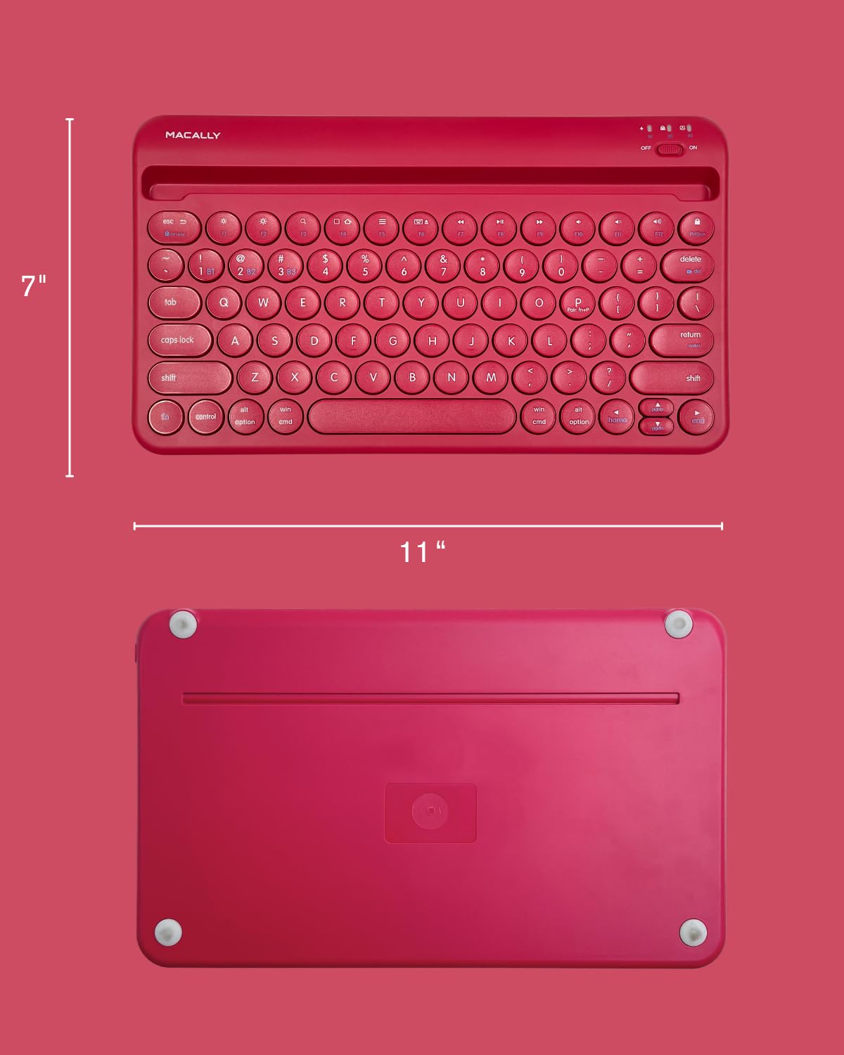 Macally Bluetooth Keyboard for Tablet | Wireless Keyboard for iPad mini/Air/Mini, iPhone (Multi-Device, Built-in Stand, Rechargeable) Easy to Use and Cute Portable