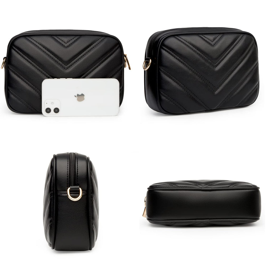 Herald Chevron Quilted Small Crossbody Bag with Coin Purse Pouch, Women Square Camera Side Shoulder 2 Size Handbags | Chevron