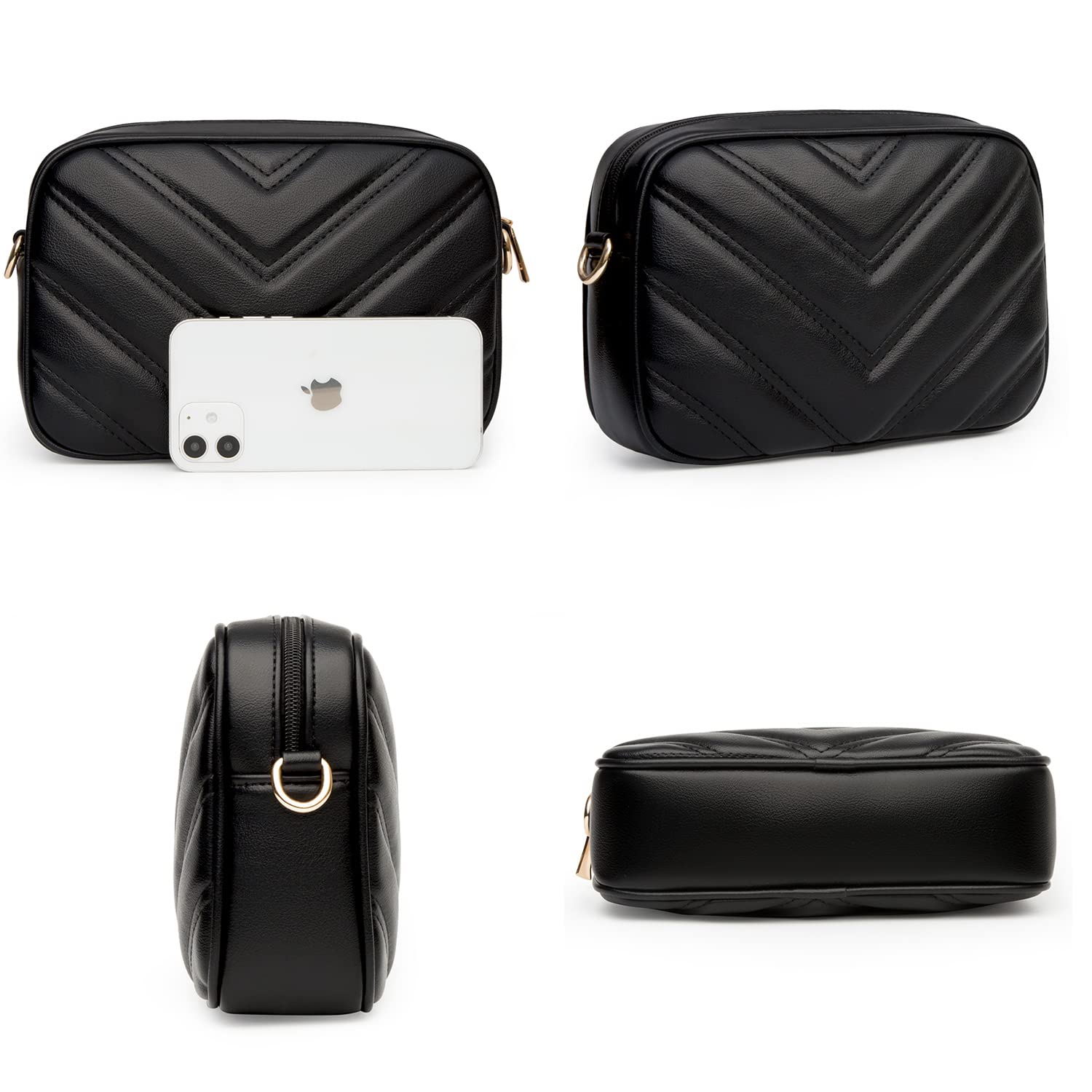Herald Chevron Quilted Small Crossbody Bag with Coin Purse Pouch, Women Square Camera Side Shoulder 2 Size Handbags | Chevron