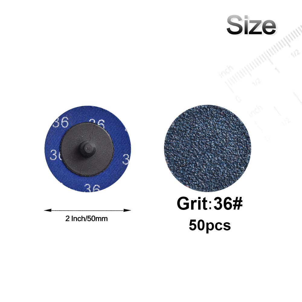 Tshya Quick Change Grinding Disc, 50 Pcs 2 inch Sanding Discs, Zirconia Coated Twist on Disc for Surface Prep (36 Grit)