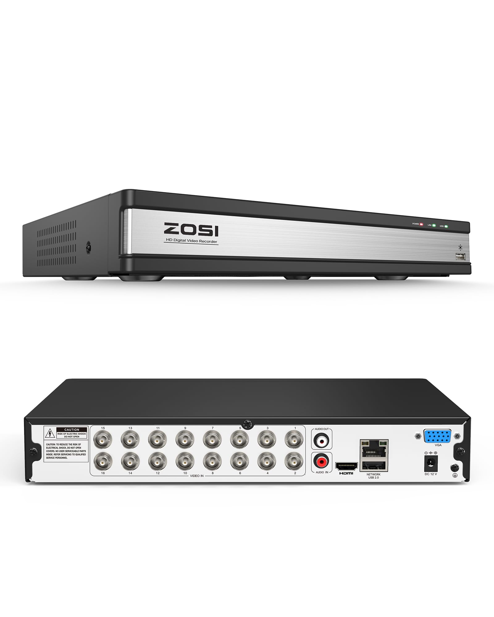 ZOSI H.265+ 1080P FHD 16 Channel DVR for Home Security Camera System with AI Human Vehicle Detection, Hybrid 4-in-1(Analog/AHD/TVI/CVI) Surveillance CCTV DVR Recorder, Remote Access, Email Alarm