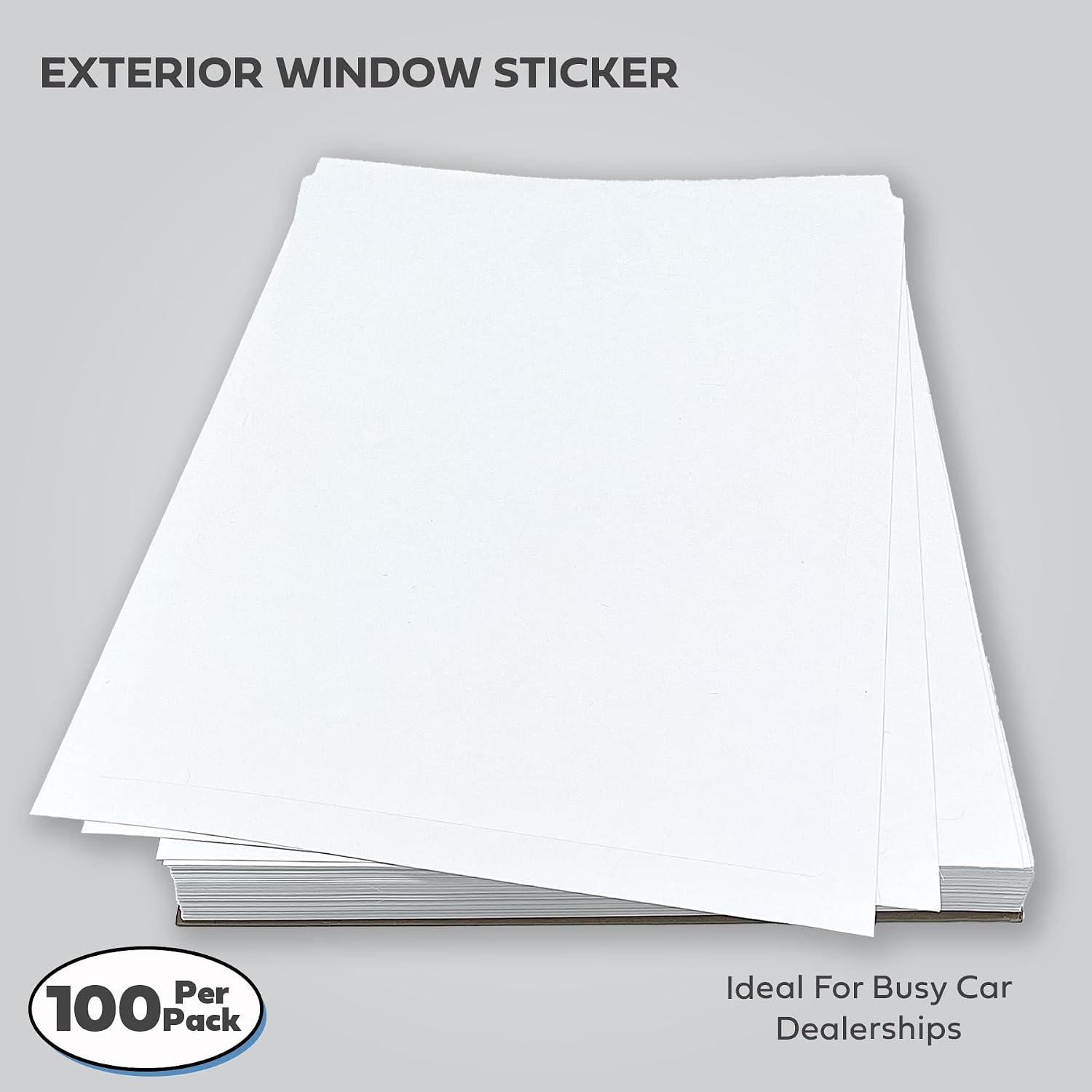 Window Stickers for Car Dealers -Plain Blank White - Exterior, 'Outdoor' | 8.5" x 11" | (100 Pack) (Laser Printer Only) (Adhesive)