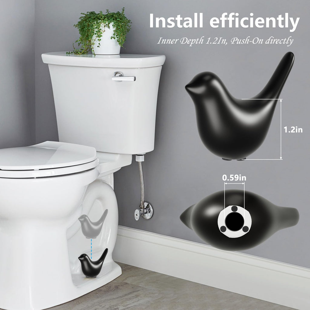 MENNTY Black Polar Bear Toilet Bolt Covers Decorative - 2 Glossy Black Ceramic Toilet Bolt Caps + 4 Universal Toilet Caps for Bottom of Toilet, Modern Monochrome Bathroom Decor