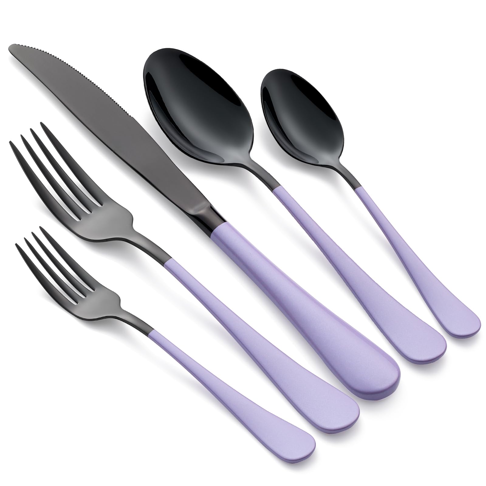 20-Pieces Blac and Pink Silverware Sets for 4,Pink Handle Stainless Steel Cutlery Set, Include Forks Spoons and Knives Set, Dishwasher Safe Utensil Sets for Home Restaurant