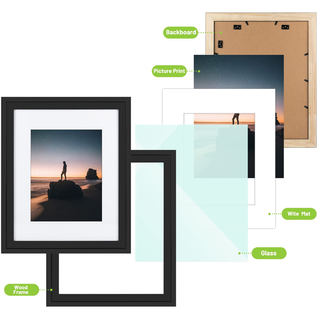 Golden State Art, 13x19 Picture Frame - Displays 11x17 Photo with Mat or 13x19 Without Mat, Wide Moulding Solid Wood Frame for Wall Display, Black
