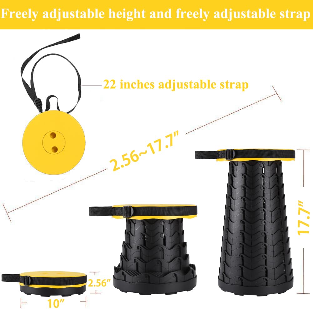Fishboy Upgraded Collapsible Stool, 400lbs Max Weight, Lightweight But Sturdy, Portable Retractable Folding Telescoping Foldable Camping Stool for Adults Outdoor Fishing Hiking BBQ